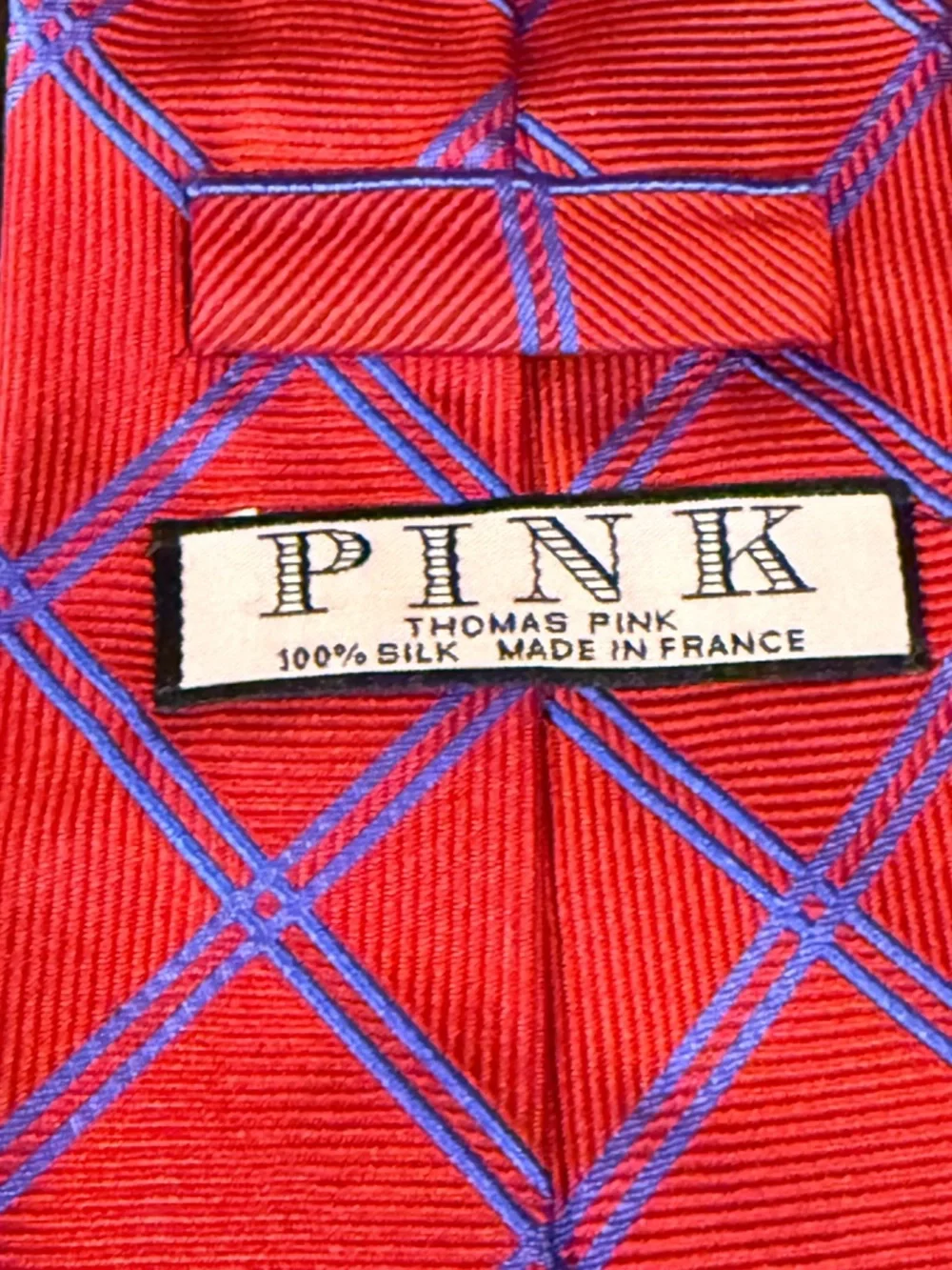 Thomas Pink Silk Tie Red Purple Diamond Grid France Jermyn Street London British
